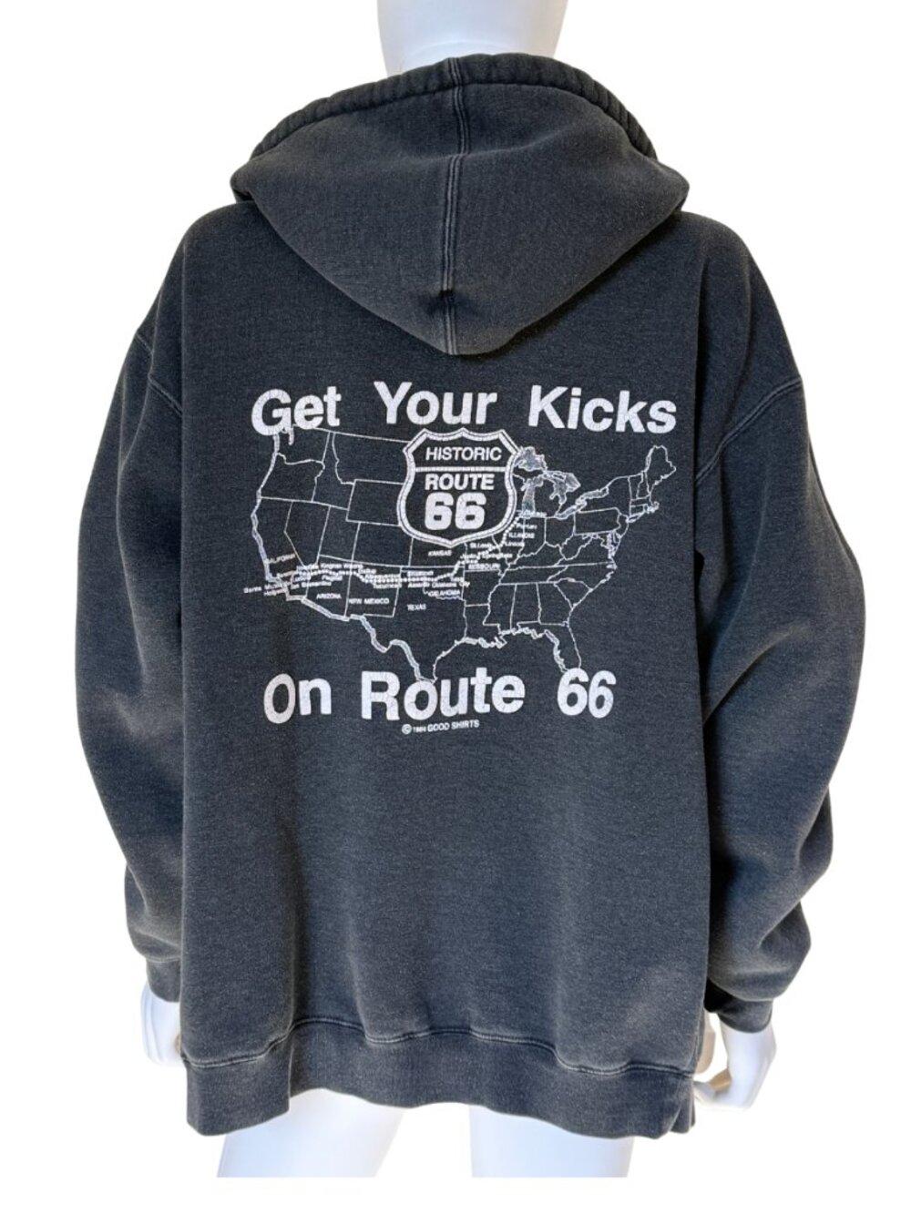 Vintage 1994 Route 66 Zip Hoodie Made in USA Large Distressed Faded Graphic